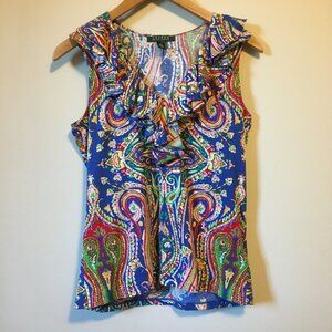 Lauren Ralph Lauren Multicolor Paisley Sleeveless 100% Cotton Ruffle Blouse